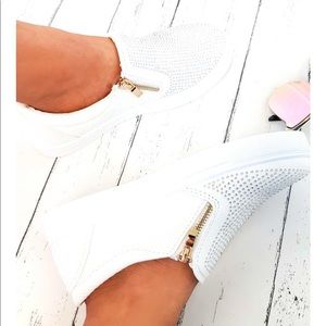 White sparkly slip ons